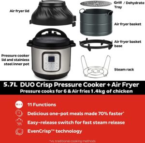 Instant Pot Duo Crisp + Air Fryer, 5,7 L, multicooker 11 en 1 - Imagen 3